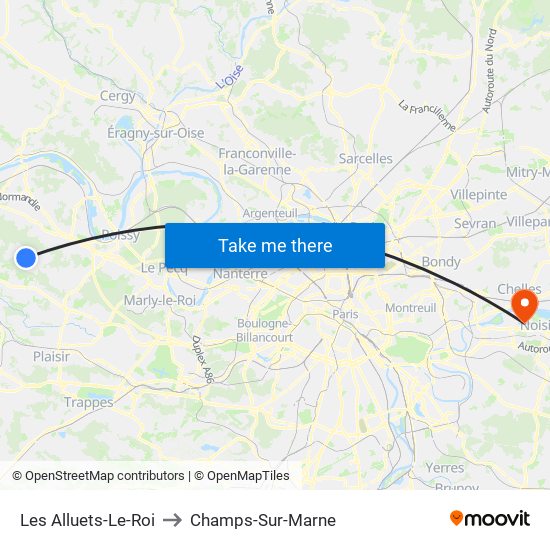 Les Alluets-Le-Roi to Champs-Sur-Marne map