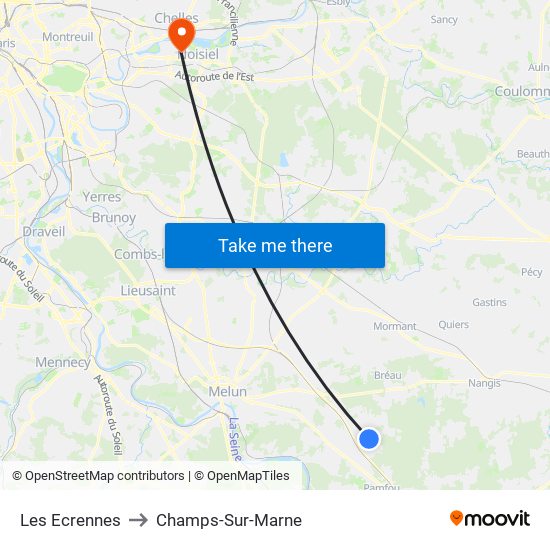 Les Ecrennes to Champs-Sur-Marne map