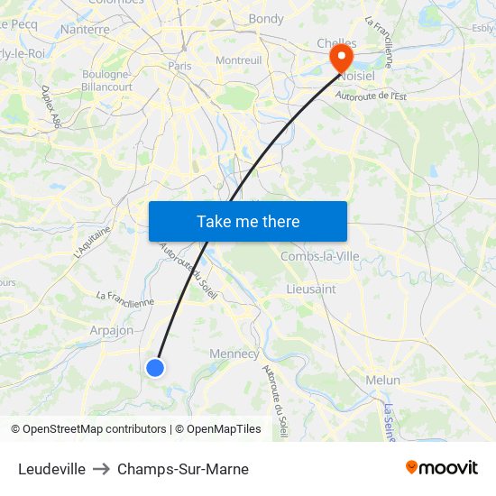 Leudeville to Champs-Sur-Marne map