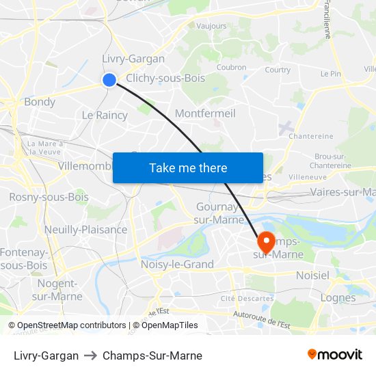Livry-Gargan to Champs-Sur-Marne map