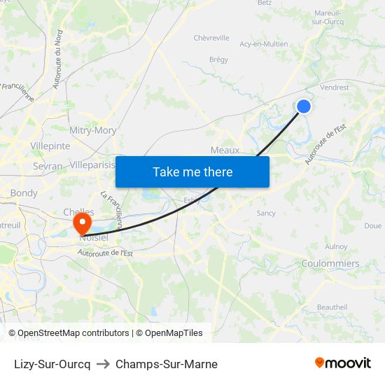 Lizy-Sur-Ourcq to Champs-Sur-Marne map