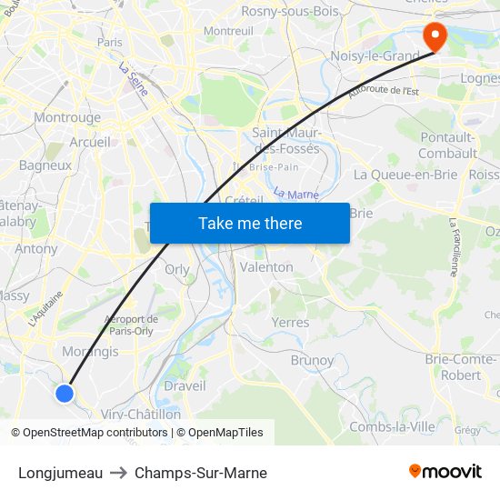 Longjumeau to Champs-Sur-Marne map