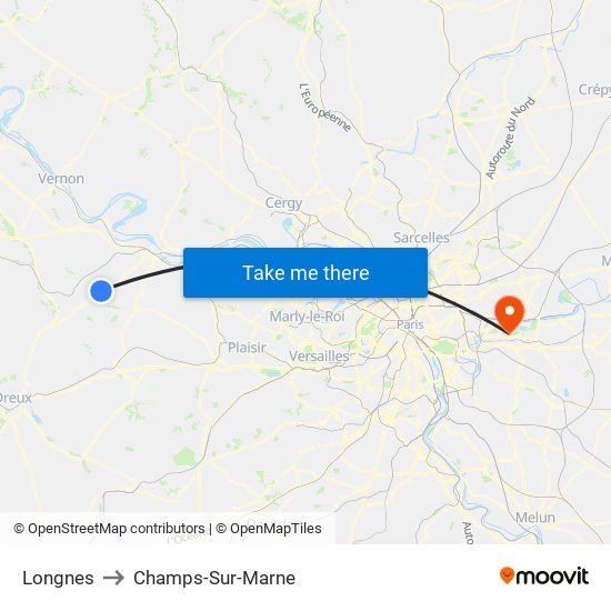 Longnes to Champs-Sur-Marne map