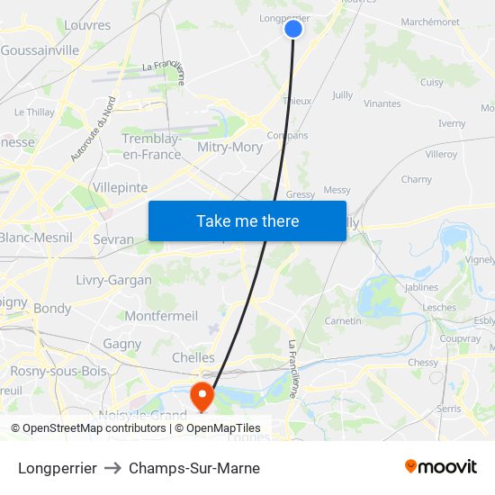 Longperrier to Champs-Sur-Marne map