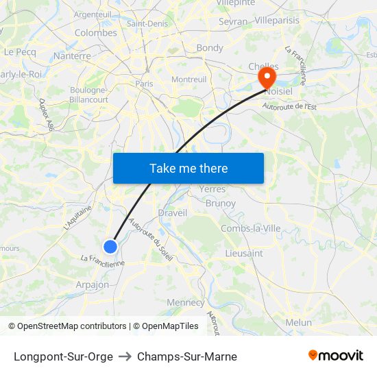 Longpont-Sur-Orge to Champs-Sur-Marne map