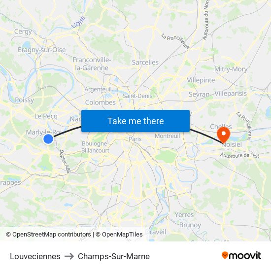 Louveciennes to Champs-Sur-Marne map