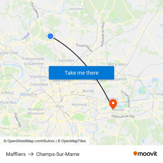 Maffliers to Champs-Sur-Marne map