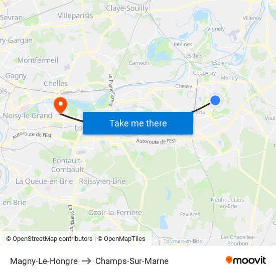 Magny-Le-Hongre to Champs-Sur-Marne map