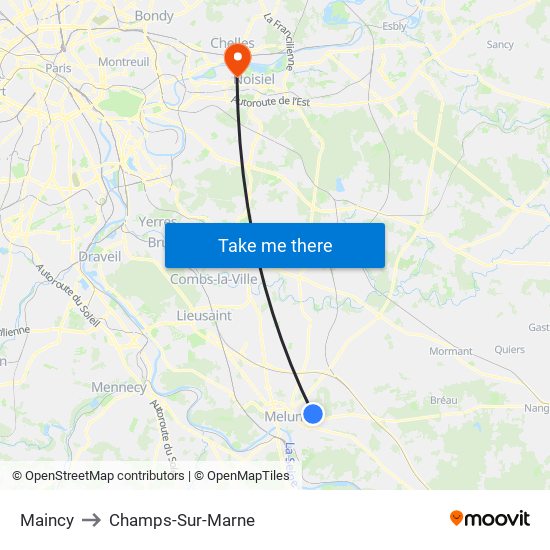 Maincy to Champs-Sur-Marne map