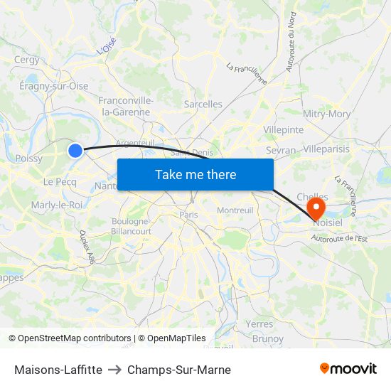 Maisons-Laffitte to Champs-Sur-Marne map
