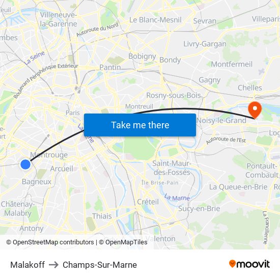 Malakoff to Champs-Sur-Marne map