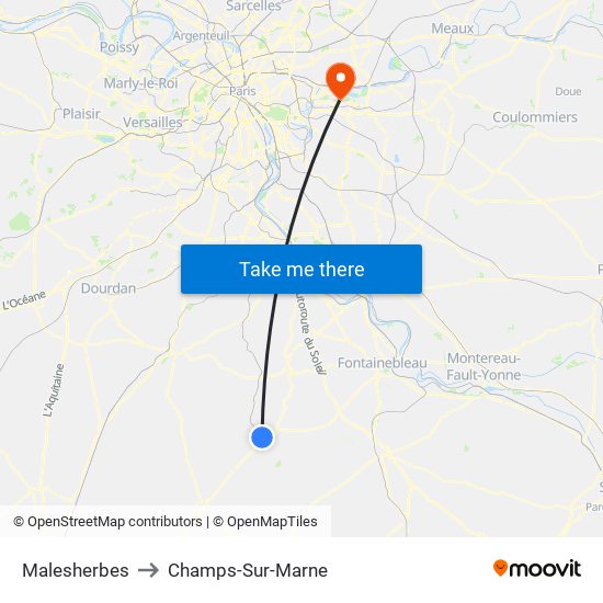 Malesherbes to Champs-Sur-Marne map