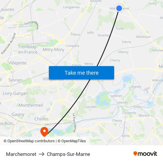 Marchemoret to Champs-Sur-Marne map