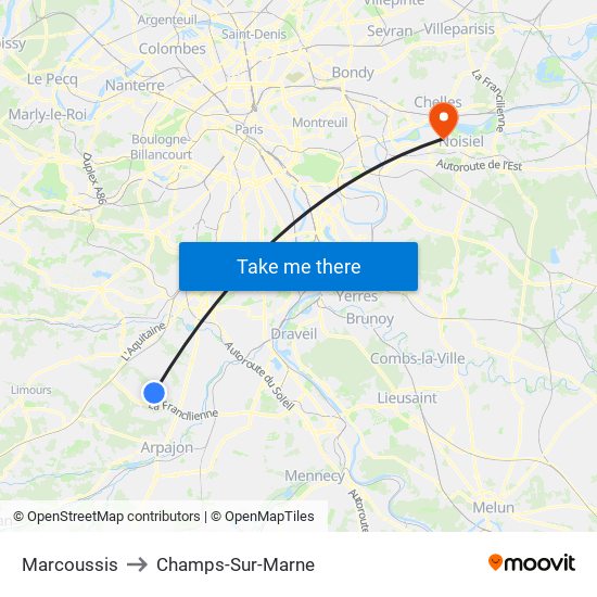 Marcoussis to Champs-Sur-Marne map