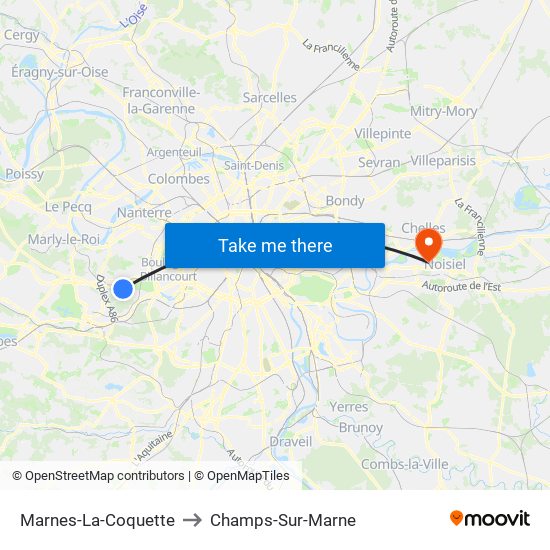 Marnes-La-Coquette to Champs-Sur-Marne map