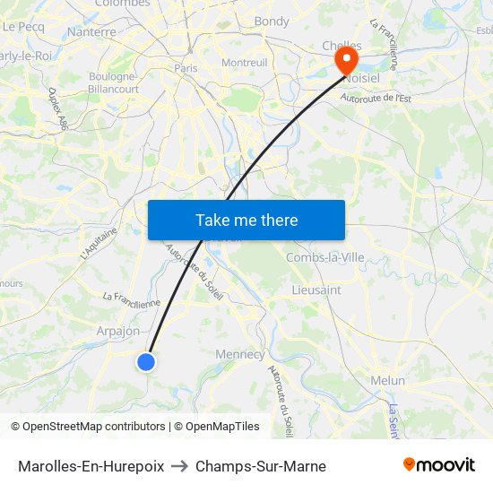 Marolles-En-Hurepoix to Champs-Sur-Marne map