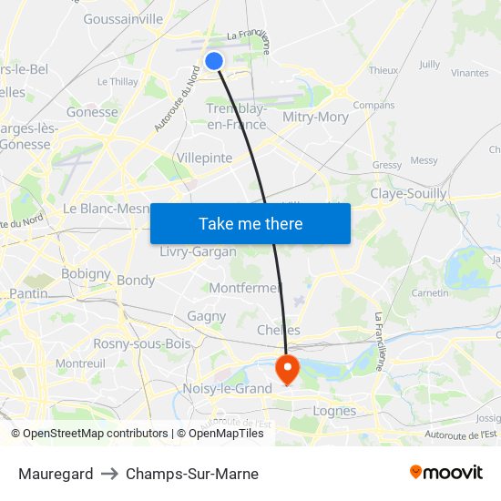 Mauregard to Champs-Sur-Marne map