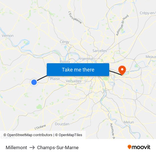 Millemont to Champs-Sur-Marne map