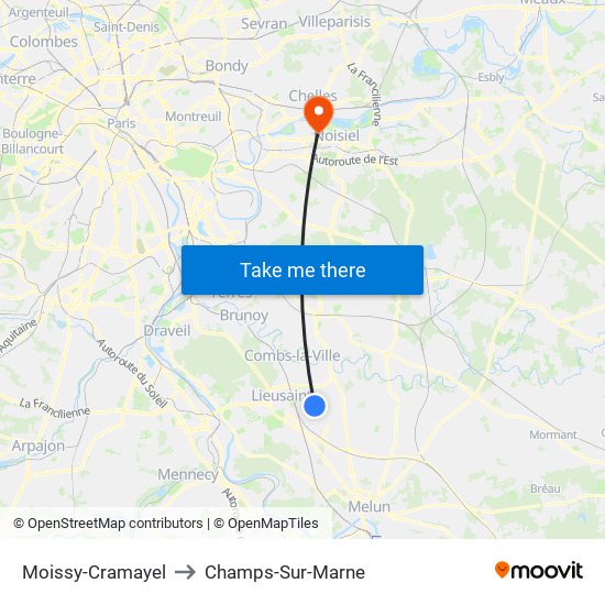 Moissy-Cramayel to Champs-Sur-Marne map