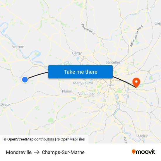 Mondreville to Champs-Sur-Marne map