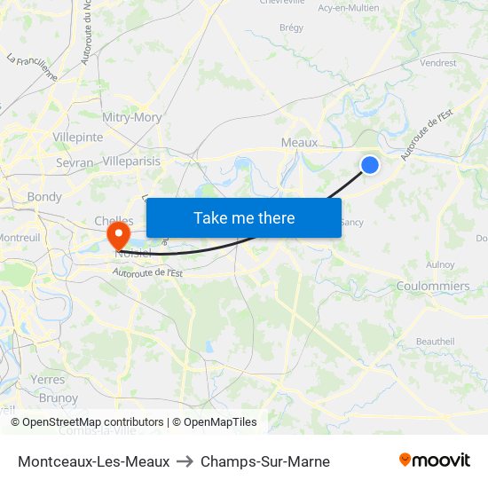 Montceaux-Les-Meaux to Champs-Sur-Marne map