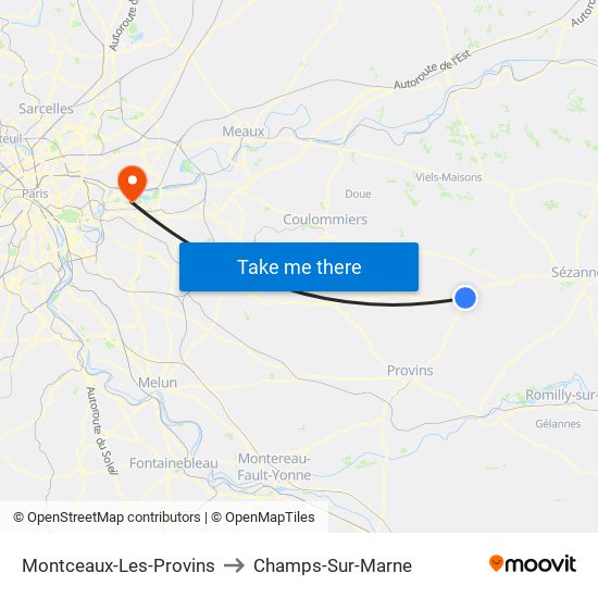 Montceaux-Les-Provins to Champs-Sur-Marne map