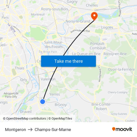 Montgeron to Champs-Sur-Marne map