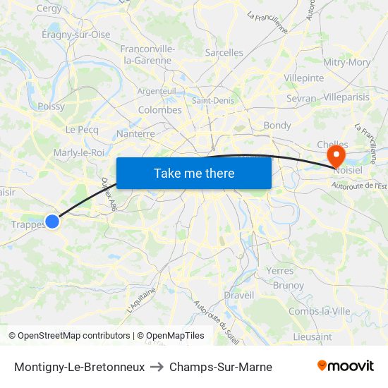 Montigny-Le-Bretonneux to Champs-Sur-Marne map