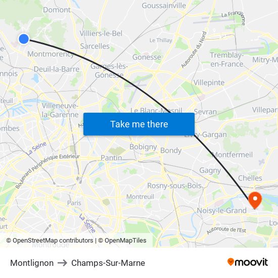 Montlignon to Champs-Sur-Marne map