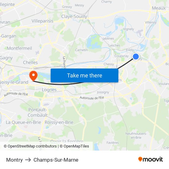 Montry to Champs-Sur-Marne map