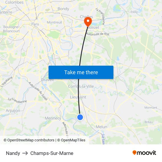 Nandy to Champs-Sur-Marne map