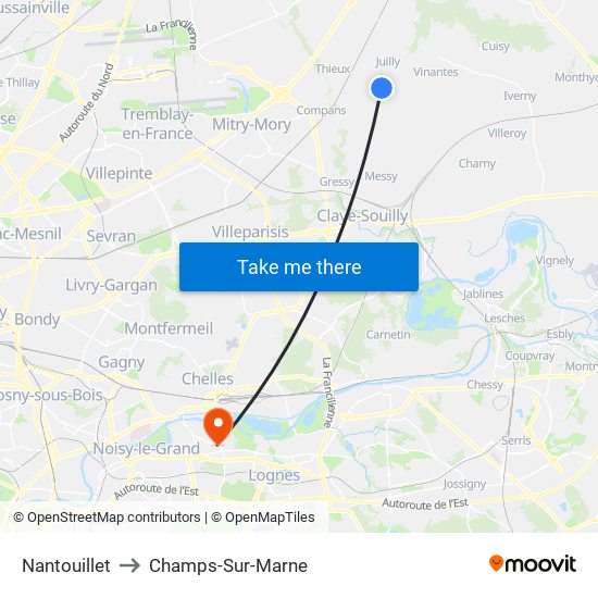 Nantouillet to Champs-Sur-Marne map