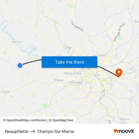 Neauphlette to Champs-Sur-Marne map