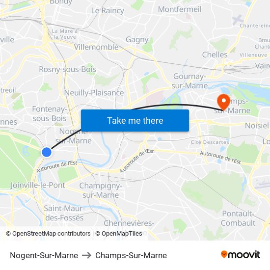 Nogent-Sur-Marne to Champs-Sur-Marne map