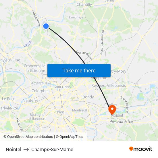 Nointel to Champs-Sur-Marne map