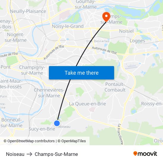 Noiseau to Champs-Sur-Marne map