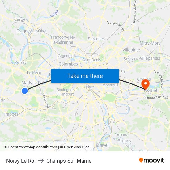 Noisy-Le-Roi to Champs-Sur-Marne map