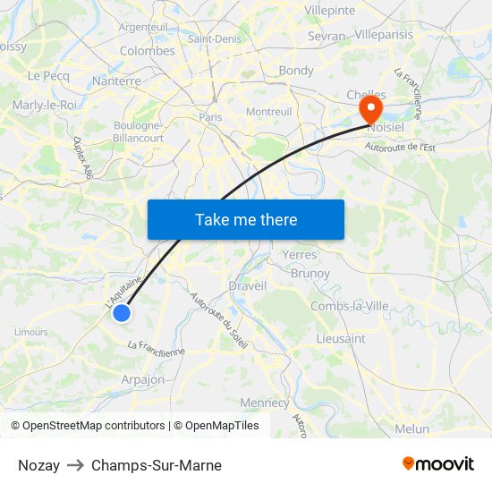Nozay to Champs-Sur-Marne map