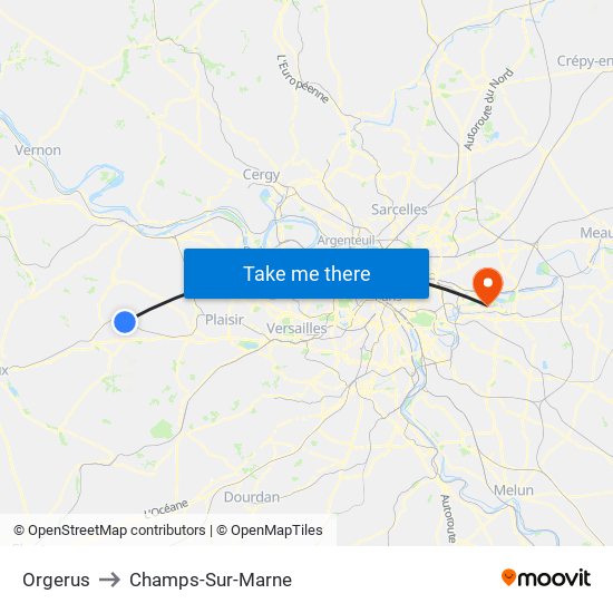 Orgerus to Champs-Sur-Marne map