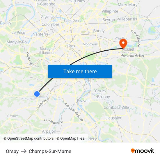Orsay to Champs-Sur-Marne map