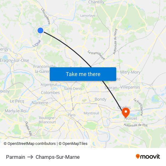 Parmain to Champs-Sur-Marne map