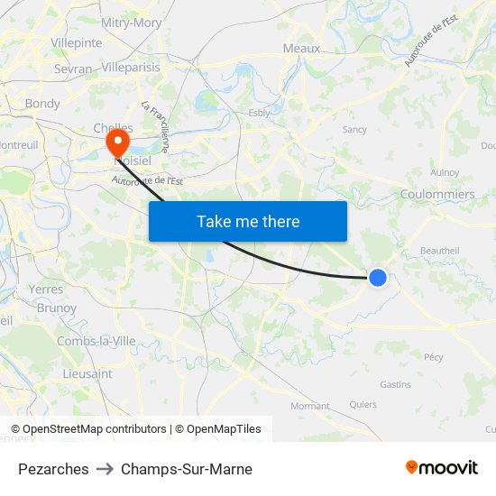 Pezarches to Champs-Sur-Marne map