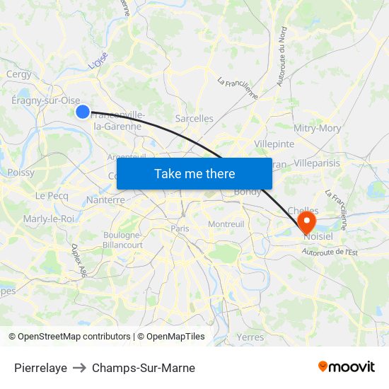 Pierrelaye to Champs-Sur-Marne map