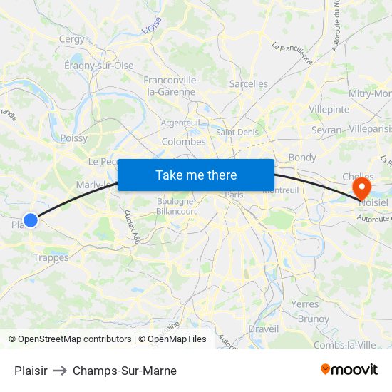 Plaisir to Champs-Sur-Marne map