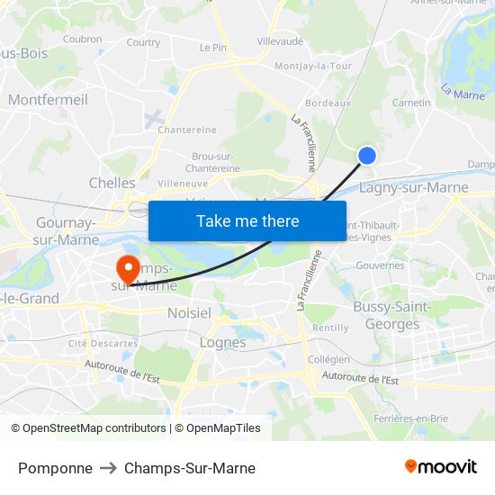 Pomponne to Champs-Sur-Marne map