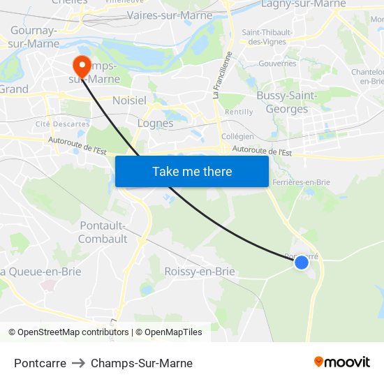 Pontcarre to Champs-Sur-Marne map