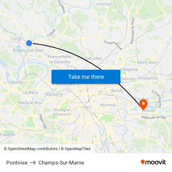 Pontoise to Champs-Sur-Marne map