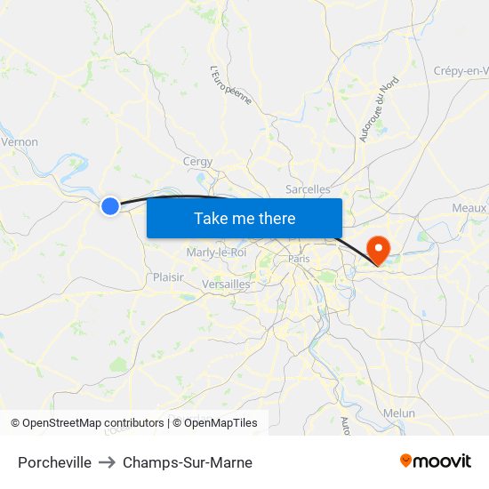 Porcheville to Champs-Sur-Marne map