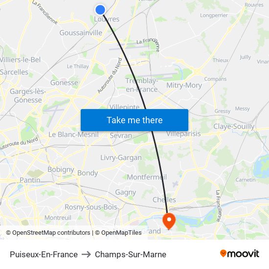 Puiseux-En-France to Champs-Sur-Marne map