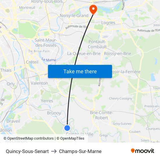 Quincy-Sous-Senart to Champs-Sur-Marne map